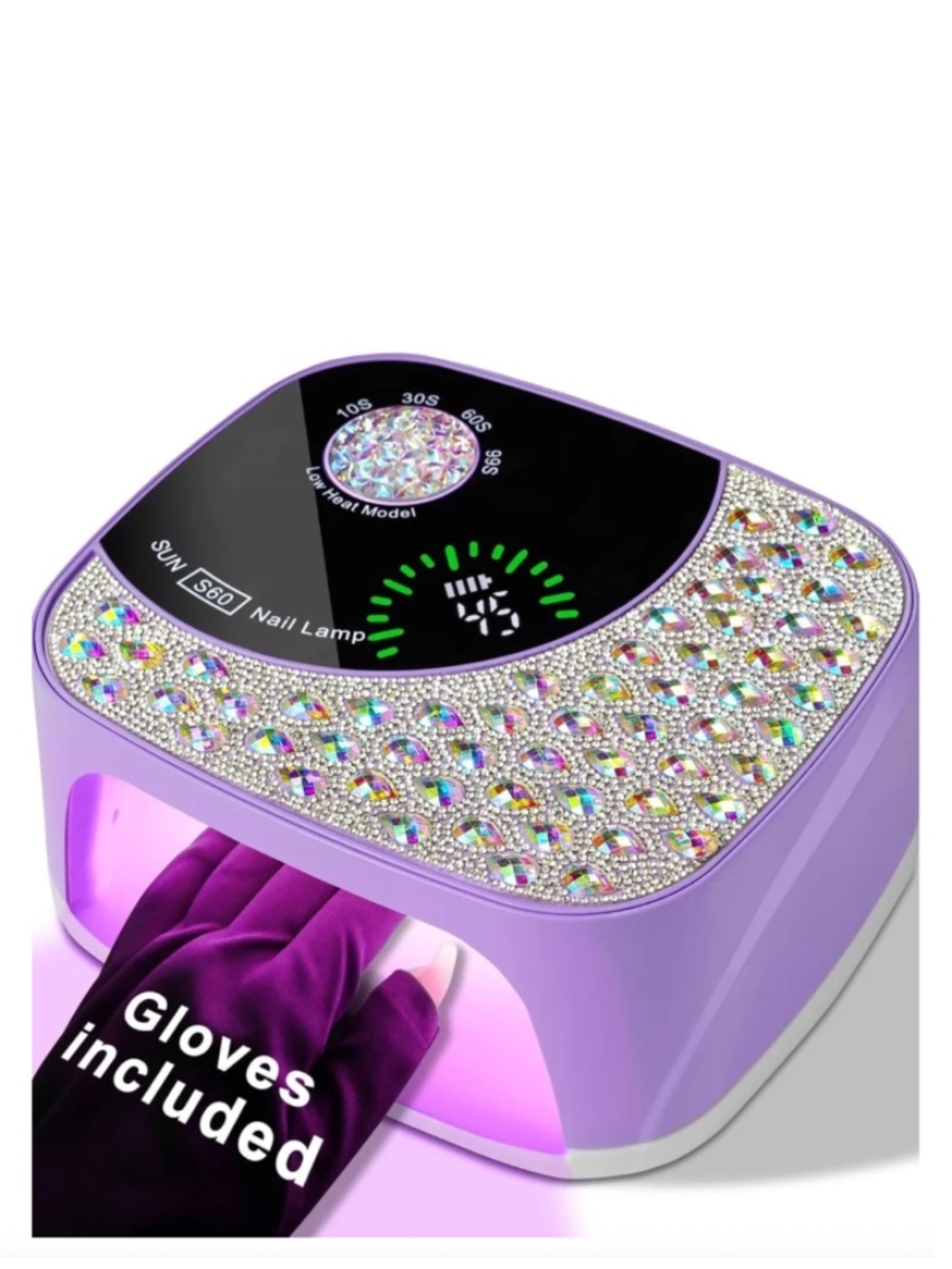Rhinestone And Purple Cordless Rechargeable UV LED Nail Lamp